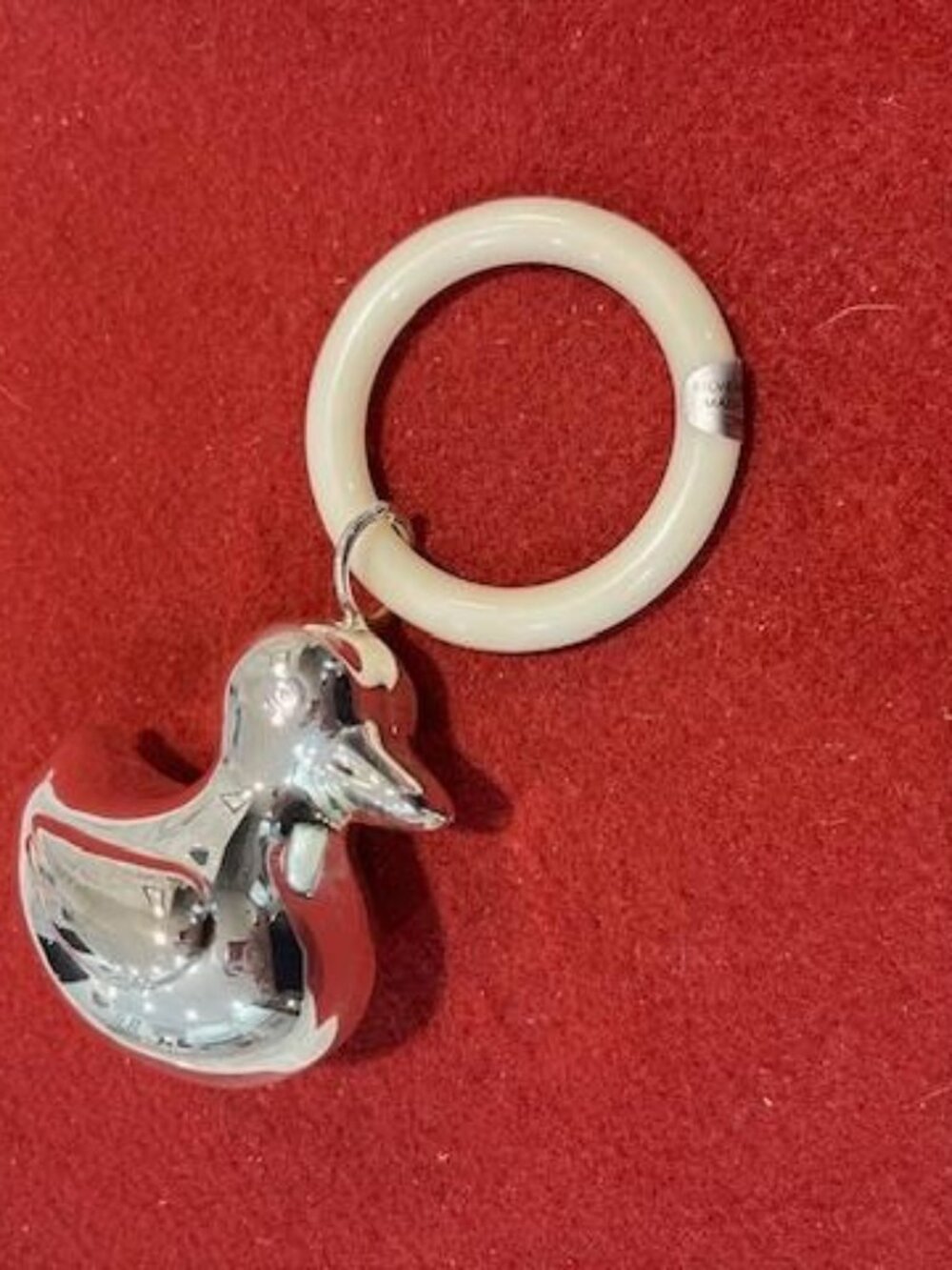 Silver Plated Duck Rattle on Pacifier Ring/A Brand New Inventory Boxed Baby Toy - Picture 4 of 6